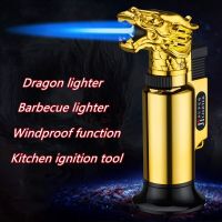 ZZOOI Vertical Welding Lighter Outdoor BBQ Metal  Kitchen Inflatable Windproof Igniter Mens Smoking Set Gift