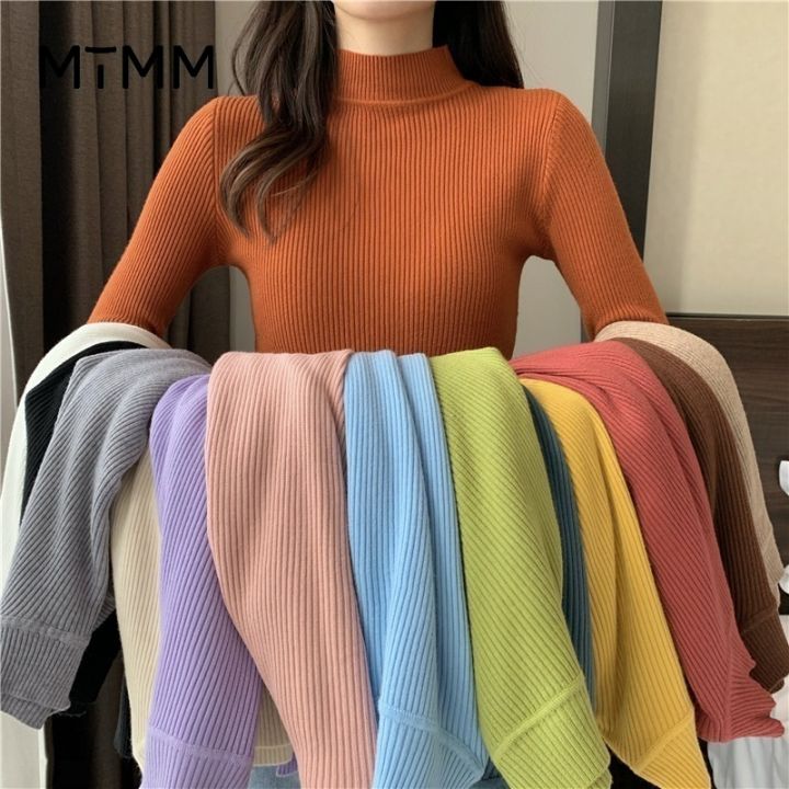 mtm373-เสื้อคอปกครึ่งสูงหญิงฤดูใบไม้ผลิและฤดูใบไม้ร่วงแน่นภายในเสื้อต่างประเทศผอมเสื้อกันหนาวแขนยาวต่างประเทศ