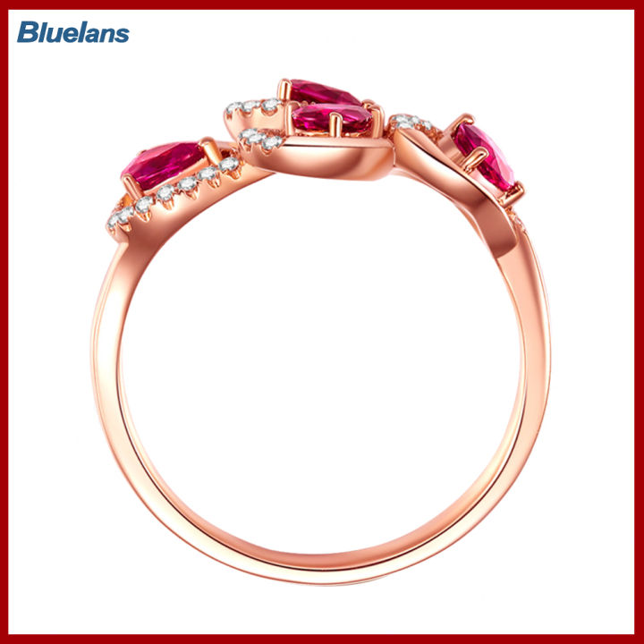 Bluelans®ของขวัญเครื่องประดับอัญมณีสำหรับผู้หญิงแหวนสวมนิ้วงานแต่งงานพลอยเทียมทับทิมเทียมใบไม้กลวง