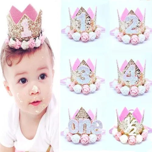 Happy First Birthday Party Hats Decor Cap One Hat Princess Crown 1st 2nd 3rd 4th Half Year Old