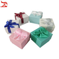 Fashion Color Paper Jewelry Gift Box Pink White Blue Ring Storage Organizer Gift Ribbon Box 5*5*3.8cm Wholesale 24Pcslot