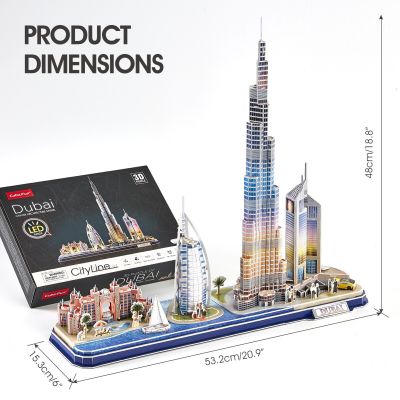 คิวบิกฟัน3D บิกไฟแอลอีดีดูไบซิตี้ไลน์ไฟส่องสว่างตึก Burj Al Arab Jumeirah Hotel Burj Khalifa Emirates Towers สำหรับเด็ก