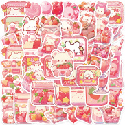 50Pcs Cartoon Cute Pink Food Cartoon Waterproof Sticker Skateboarding