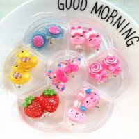 7pairsbox Girls Earring Set Cute Flower Animal Cartoon Design Ear Clip with Storage Box Kids Accessories Jewelry Makeup Toys