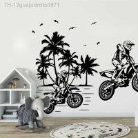 Wall stickers● 13guejudroto1971 Grande bicicleta da sujeira palmeira árvore adesivo de parede motorcross motrcycle salto dublê cruz decalque quarto sala estar vinil decoração sua