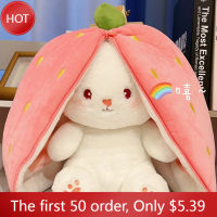 Strawberry Rabbit Plush Toy Flip Carrot To Bunny Cosplay Pillow Cute Stuffed Lop Ear Rabbit Animal Persimmon Pig Plushie Doll