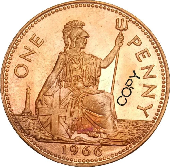 บริเตนใหญ่หนึ่งเอลิซาเบธที่-ii-เพนนี1เหรียญทองแดง1966สำเนาเหรียญที่ระลึกเหรียญ