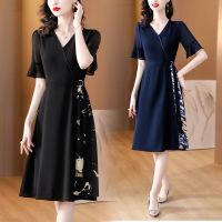 Spot Large Size WomenS 2023 Summer New Fat Mm Design Feel Color -Colored Temperament Mid -Length Sister Dress