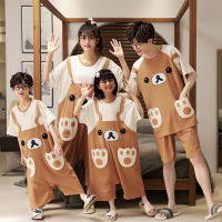 Summer Family Parent-Child Outfit Pyjama Sets Women Men Cartoon Bear Pajamas Suit Korean Loose Sleepwear Boys Girls Leisure Wear