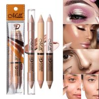 Dual-head Concealer Pen + Highlighter Wooden Handle Bronzer Pencil Face Contouring Pen Natural Brighten Waterproof 1pc SharpenerHighlighters  Markers