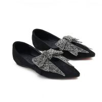 SUOJIALUN Women Flat  Elegant Fashion Women Flat Ballet Shoes Bling Crystal Bow Tie Pointed Toe Flats Shoes Lady Shiny Flat