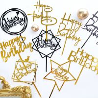 ♞❉♂ 10Pcs/Pack Black Gold Acrylic Cake Toppers Happy Birthday Cake Toppers Kids Birthday Party Decor Baby Shower Supplies Tools