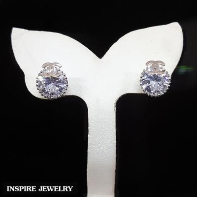 Inspire Jewelry ,ต่างหูเพชรCZ งานDesignหรู จิวเวลลี่เกรดพรีเมี่ยม หุ้มทองคำขาว ขนาด 1 CM  พร้อมกล่องทอง