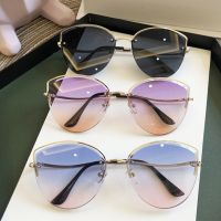 【hot】✠△  womens Oval Sunglasses Metal Rimless shades Luxury Female Driving Glasses zonnebril dames