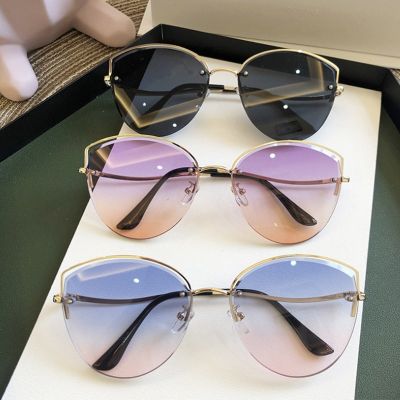 High Quality women 39;s Oval Cat Eye Sunglasses Lady Metal Rimless shades Luxury Sunglasses Female Driving Glasses zonnebril dames