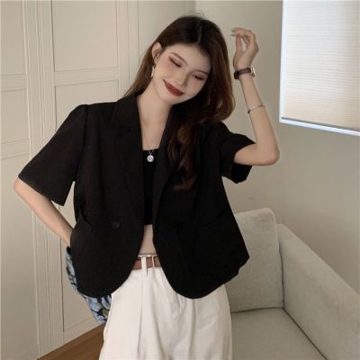 FDเสื้อเบลเซอร์แบบบางสีแขนสั้นแข็งสำหรับผู้หญิง VONDA เสื้อโค้ทเสื้อคาร์ดิแกนฤดูร้อน (ลำลองเกาหลี)