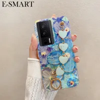 เคสมือถือสำหรับ Xiaomi POCO F5 ฝาหลังอ่อนนุ่มแฟชั่นบลูสีน้ำมันภาพวาดดอกไม้ + สร้อยข้อมือความรักป้องกันสำหรับ Xiaomi POCO F5 Pro