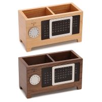 Solid Wood Calendar Pen Holder Multifunctional Desktop Office Organizer Stationery Pencil Storage Box for Office Home 96BA