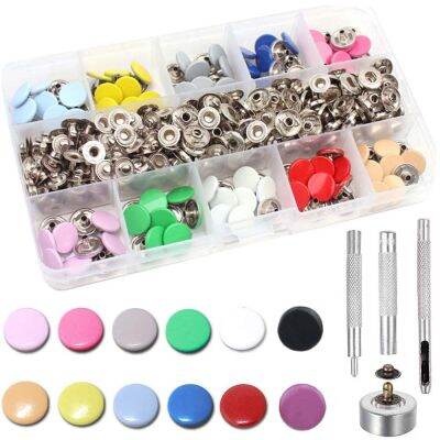 12.5mm Metal Button Leather Snap Fasteners Kit Snaps Press Studs 4 Installation Tools 6 Color Leather Snaps for Clothes Jackets