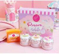 Praewa White แพรวาไวท์ 1 เซ็ต [ ครีม 12 g x 3 กระปุก + Papaya Carrot Soap 1 ก้อน ]