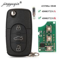 Jingyuqin 4D083723 4D0837231A 1K ที่ห้อยกุญแจสำหรับรถ Audi A3 A4 A6 A8 TT Quattro 1994 - 2004 433Mhz ชิป ID48 3BT คีย์พลิกจากระยะไกลรถ