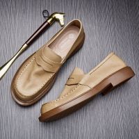 Summer loafers mens leather slip-on soft leather soft bottom casual leather shoes British business Doudou shoes lazy shoes men shoes