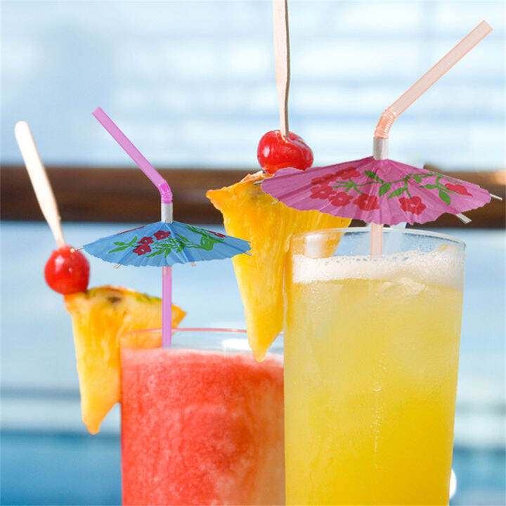 ร่มชายหาดสีผสมอุปกรณ์ค็อกเทลหลอดแบบใช้แล้วทิ้งสับปะรดหลอดดื่มหลอดสำหรับงานเลี้ยงอุปกรณ์เครื่องดื่มเมืองร้อน