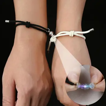 2pcs/set Heart Magnet Couple Bracelet Stainless Chain Charm Bracelet Unisex  Jewe