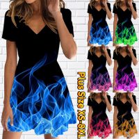 2023 Women Knee-length Skirt Summer Fashion Slim Casual V-Neck Dress New Design Printing Loose Size Short Sleeve XS-8XL