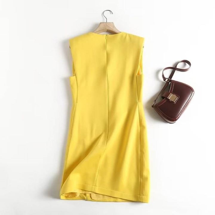 massimo-dutti-เสื้อผ้าสตรี-สินค้าใหม่2022ฤดูใบไม้ร่วงชุดเดรสลมหอมสั้นแขนกุดสีทึบเข้ารูป