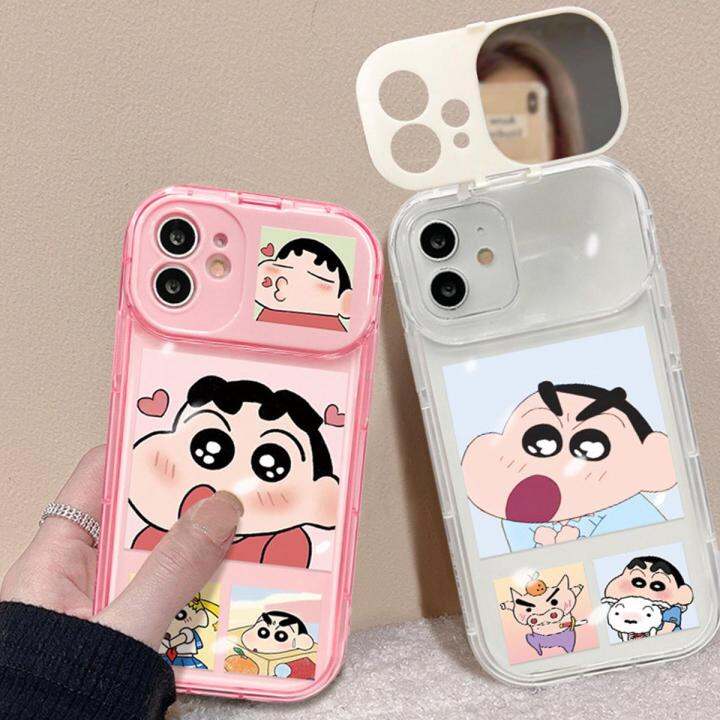 สำหรับ-iphone-เคสซิลิโคนลายการ์ตูนชินจัง-เคสโทรศัพท์กระจกแต่งหน้า-for-iphone-14-13-12-pro-max-7-8-plus-tpu-ป้องกันรอยขีดข่วน