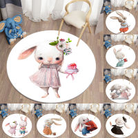 Cartoon Bunny Print Children Car Rabbit Area Rugs Round Car for Living Room Floor Mat Flannel Anti-Slip Mat for Children