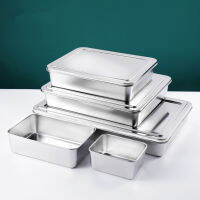 Stainless Steel Flat Bottom Storage Tray with Lid Square Food Plate Cake Bread Pastry Baking Pan Dish Bakeware Kitchen Tools