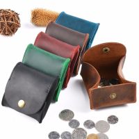 ▥ Genuine Leather Square Pocket Coin Case Retro Squeeze Snap Button Wallet Earphone Holder Pouch Tray Wallet Men Women Purse