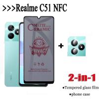 2ใน1 C53 Realme C51 C55กระจกเทมเปอร์กันการสอดแนมความเป็นส่วนตัว Realme C30 C30S C33 C35 C21Y C12 C15 C25 C25Y ฟิล์มนิ่มสีประกายหิมะเซรามิก + ฟิล์มป้องกันเลนส์