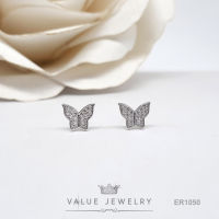 ต่างหูแป้น ฝังคริสตัล ลายผีเสื้อ Butterfly ขนาดเล็ก ตุ้มหู เครื่องประดับ ER1050 ValueJewelry