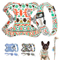 Personalized Nylon Dog Collar Leash Harness Poop Bag Set Adjustable Printed Dog Collars Harnesses Pet Walking Leash For Dogs Pug