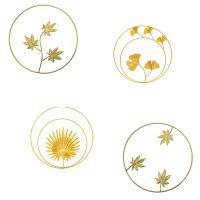 Iron Wall Sculptures,Gold Metal Ginkgo,Maple,Monstera Leaf,Round Wall Ornaments,for Bedroom/Hotel Wall Decoration