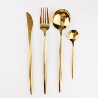 1 Set Gold Dinnerware Tableware Set 304 Stainless Steel Reusable Dinner Travel Cutlery Spoon Fork Silverware Family Camping