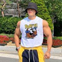 Popeye summer sleeveless vest fitness T-shirt printing ins cotton stretch muscle male American render waistcoat