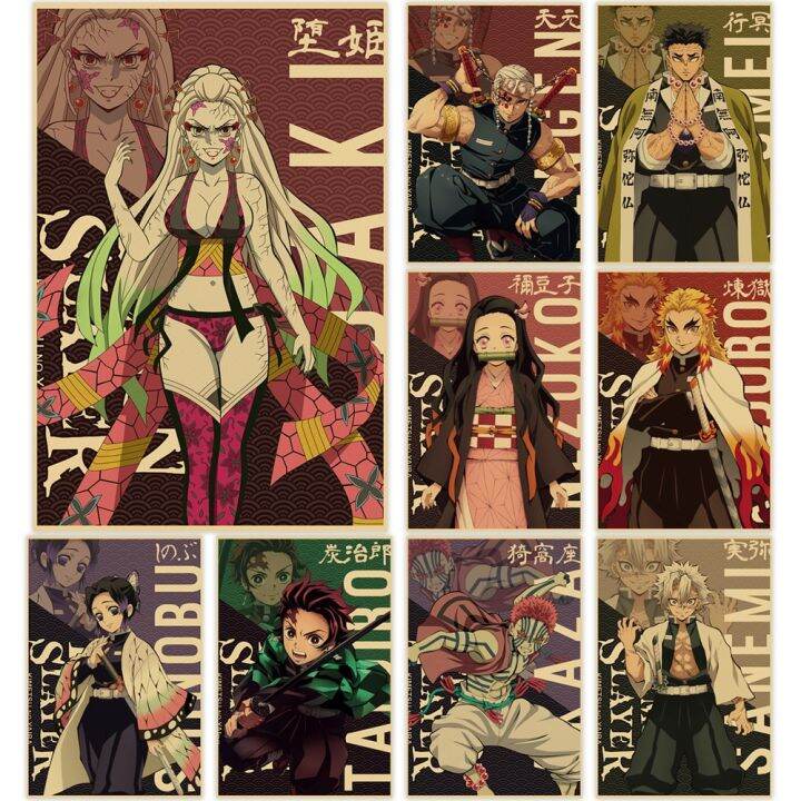 kamado-nezuko-amp-kochou-shinobu-anime-canvas-art-demon-slayer-โปสเตอร์ตกแต่งผนังสำหรับบ้านและห้องญี่ปุ่น