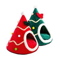 Cat Bed Warm Christmas Tree Shape Pet Basket Cozy Kitten Lounger Cushion Cat Dog House Tent Small Dog Mat For Cave Cats Beds