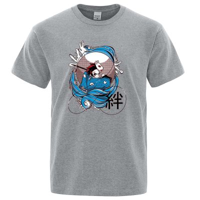 Demon Slayer Japanese Anime Print T-shirt For Men Oversized Sportswear Casual Comfortable T-shirts 100% Cotton Gildan