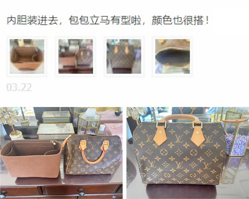 For LV Speedy25 30 35 Make up Organizer Felt Cloth Handbag