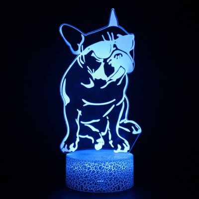 ไฟ LED USB ปั๊กสุนัขภาพลวงตา3D โต๊ะโคมไฟอะคริลิคของตกแต่งห้องบ้านไฟกลางคืนการควบคุมระยะไกลแบบสัมผัสของขวัญวันเกิดวันหยุด