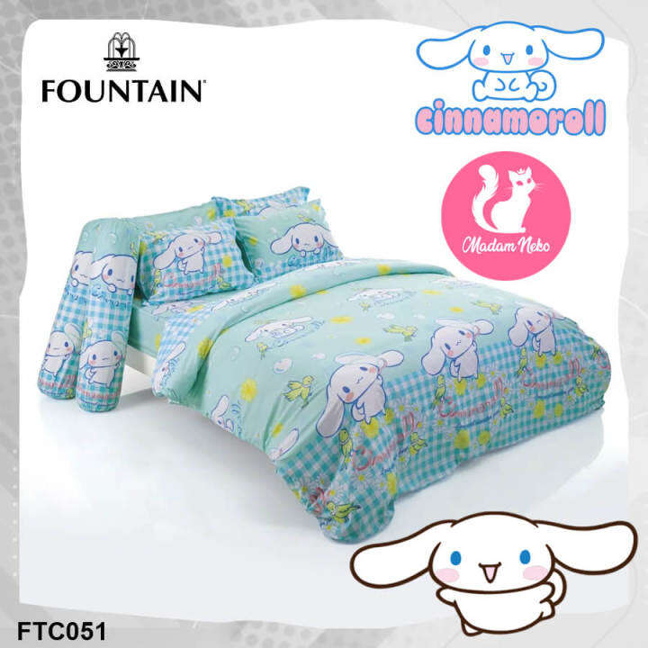 ครบเซ็ต-fountain-ผ้าปูที่นอน-ผ้านวม-ชินนามอนโรล-cinnamoroll-ftc051-เลือกขนาดเตียง-3-5ฟุต-5ฟุต-6ฟุต-ฟาวเท่น-เครื่องนอน-ชุดผ้าปู-ผ้าปูเตียง-ผ้าห่ม