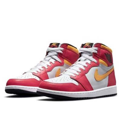 [HOT] Original✅ NK* Ar J0dn 1 R High O- G- "Light Fusion Red" White Yellow Pink Mens Sports Basketball Shoes Casual Skateboard Shoes {Limited time offer}