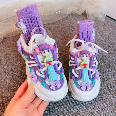 Kids Sneakers 2021Summer Autumn Girls Fashion Casual Sports Running Trainers Cute Cartoon Breathable Soft Sole Baby Socks Shoes
