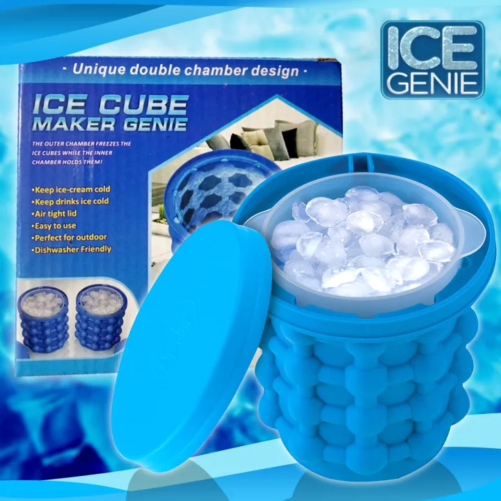 Authentic Ice Genie Cube Maker Dual Use Ice Cube Bucket Silicone Ice Cube Mould Save Spacewith Lid Makes Small Size Nugget Ice Chips For Soft Drinks Cocktail Ice Wine On Ice Crushed Ice