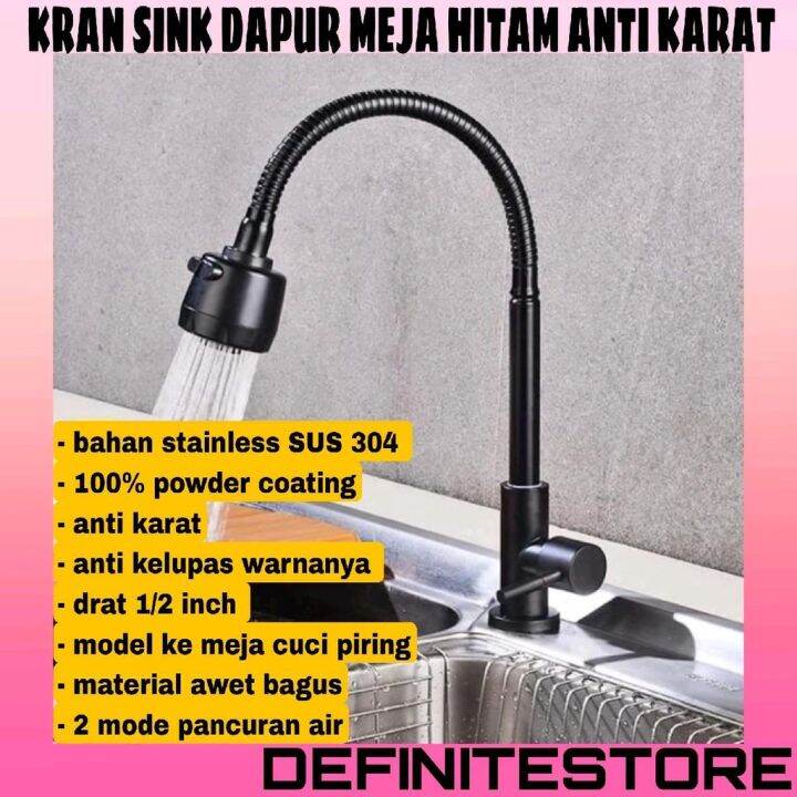 Kran Sink Dapur Cuci Piring Hitam Stainless Sus Model Meja Bak Cuci Piring Anti Karat